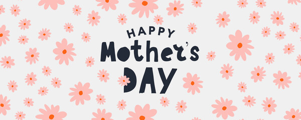Happy Mothers day greeting card banner with typographic design and floral elements. Vector illustration. Paper cut style with blooming flowers, leaves and abstract shapes on white background. The best © 1emonkey