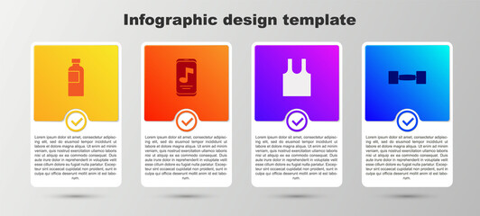 Set Fitness shaker, Music player, Sleeveless T-shirt and Dumbbell. Business infographic template. Vector