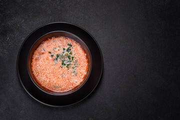 Tasty fresh spicy Malaysia soup tom yam with tomato