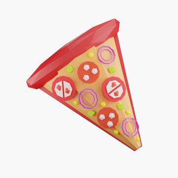 3D illustration of isolated pizza on the white background. Low poly style. Fast food. 