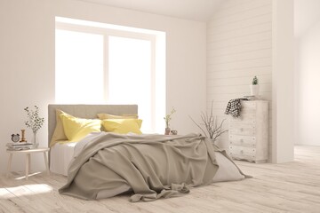 Fototapeta premium Soft color bedroom interior. Scandinavian design. 3D illustration