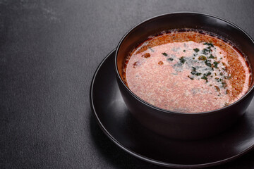 Tasty fresh spicy Malaysia soup tom yam with tomato