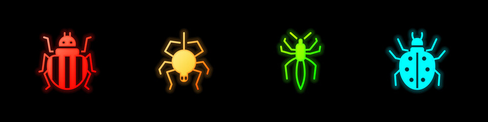 Set Colorado beetle, Spider, and Mite icon. Vector