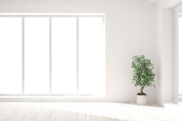White empty room. Scandinavian interior design. 3D illustration