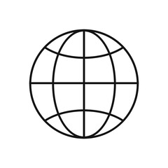  vector drawing image of a symbol of a globe, planet, network, language, connection, internet, icon black on a white background