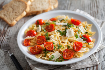 Pasta with fresh tomatoes and basil. High quality photo