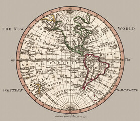 New World Western Hemisphere Map 1798. Beautifully detailed restored reproduction map done by famed cartographer William Faden. It was issued in 1804 and was created in 1798.