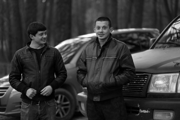 Two twin brothers portrait in black and white