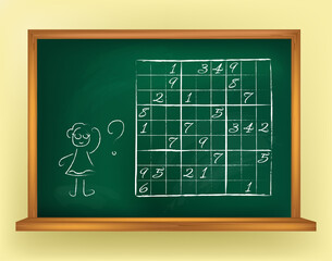 Fototapeta premium Sudoku. Expert level. Imitation of writing with chalk on a blackboard.