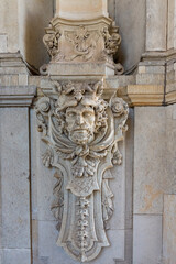 Wall sculpture, architectural detail in the Zwinger, a palatial complex in the baroque style in Dresden, Germany
