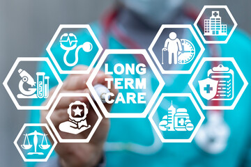 Concept of long-term care. Elderly patient medical insurance service and healthcare.