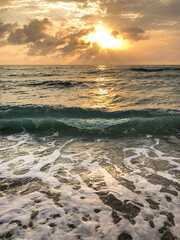 Amazing breathtaking beautiful sunrise sunset twilight dusk dawn hour at tropical paradise beach in...