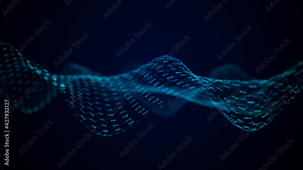 Poster Grid of internet technologies. Abstract background with cobwebs. Large amount of data. 3d rendering.