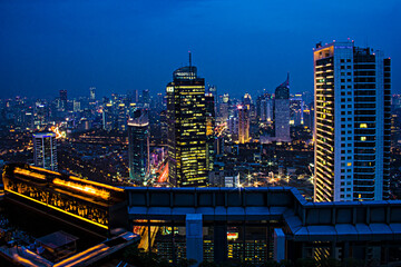 Jakarta, Indonesia – June 16:2014: A night view cityscape of Indonesia capital city Jakarta