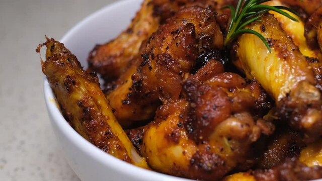 Home cooking chicken wings marinated in organic spices