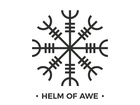 Helm of Awe or Helm of Terror. Norse mythology. Icelandic magical stave. Occult symbol isolated  on white background. Galdrastafir, intertwined runes. Vector illustration