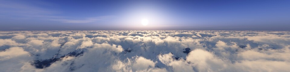 Obraz premium Cloudy landscape from a height of flight at sunrise, 3D rendering