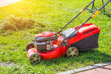 Lawn mower after working on the grass.