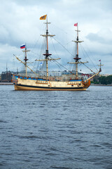 Sailing ship on the roadstead of St. Petersburg