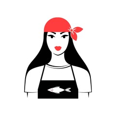 Waitress, cook from a fish restaurant. Fish shop saleswoman