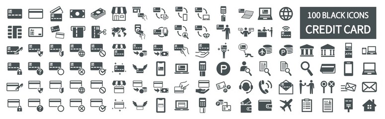 Credit card related icon set 100