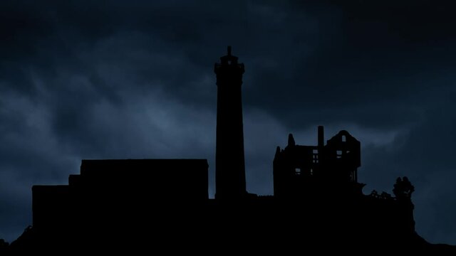 Lightning and Thunderstorm flash over Alcatraz Island Prison in San Fransico, USA