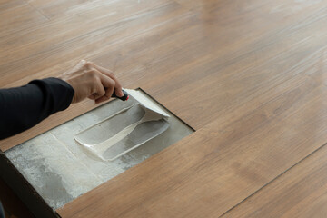 wooden vinyl floor tile installing on site by contracor