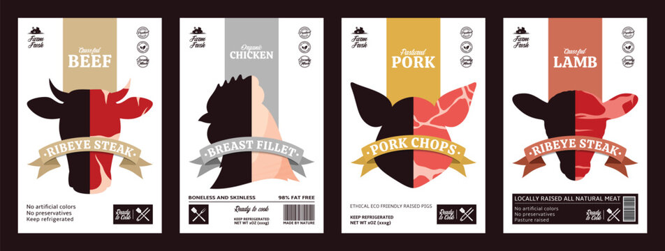 Set of butchery label design for groceries, meat stores, packaging and advertising