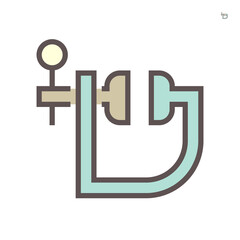 C-clamp vector icon. Quick grip equipment tool for carpenter with iron frame, screw, handle and jaw for industrial construction by hold tight and compress object i.e. wood, metal by pressure. 64x64 px