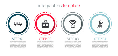 Set Airport bus, Suitcase, Router and wi-fi signal and Radar. Business infographic template. Vector