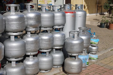 Gas cylinders for sale, street trade, Alanya, April 2021