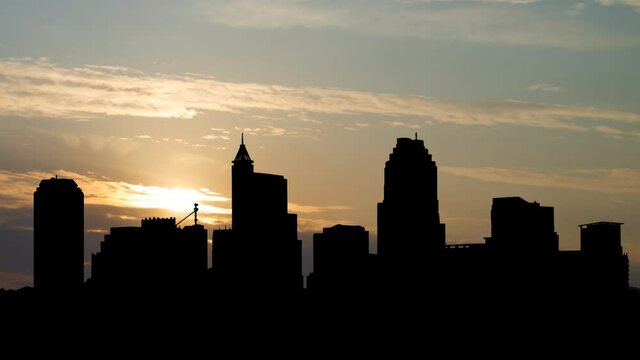 Raleigh: Downtown Skyline at Sunrise,Time Lapse with Colorful Clouds, North Carolina, USA