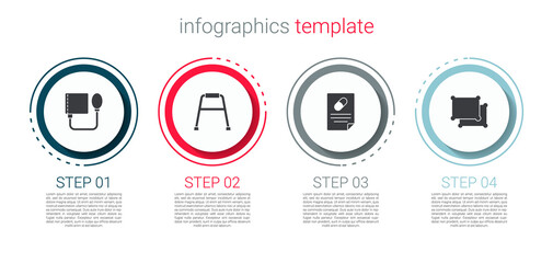 Set Blood pressure, Walker, Medical prescription and Pillow. Business infographic template. Vector