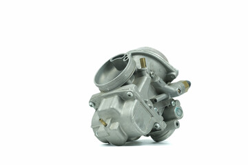Motorcycle carburetor isolated on a white background.