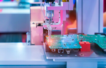 robot drill machine tool at pcb board industrial manufacture factory