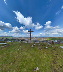 Open view from a pilgrim mountain on a summer day in the Sauerland region, Germany