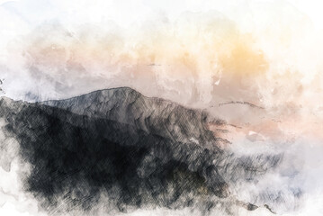 Abstract mountains hill on watercolor illustration painting background.