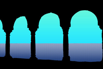 Finestra ad arco sul mare all'alba
