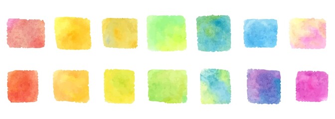 カラフルな水彩のしかく素材セット
