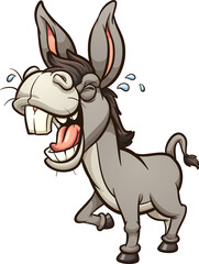 Laughing and braying gray donkey or mule with big teeth in perspective. Vector clip art illustration with simple gradients. All on a single layer.

