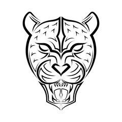 Obraz premium Black and white line art of Roaring Leopard head. Good use for symbol, mascot, icon, avatar, tattoo, T Shirt design, logo or any design you want.