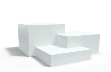 Podium pedestal, display platform or 3D stage stand, realistic racked dais. White studio podium background or product display pedestal platform pillars
