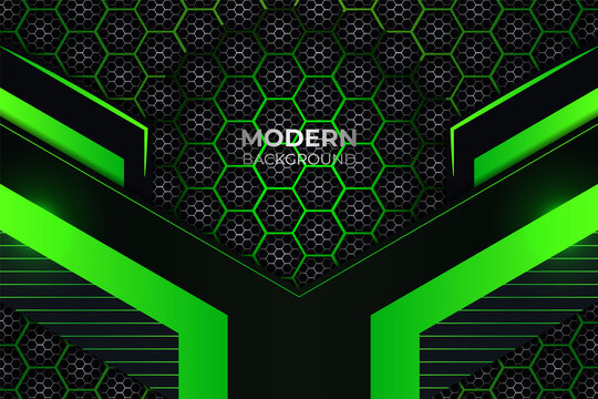 Futuristic Simple Overlapped Dark and Green Background with Glow Hexagon Pattern