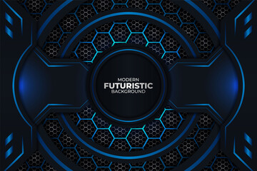 Modern Realistic Futuristic Background Blue Glow In The Dark With Hexagon Pattern