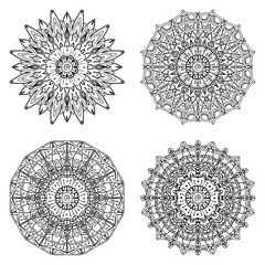 Set of Mehndi flower. decorative ornament in ethnic oriental style. coloring book page. Emblem luxury beauty spa, cosmetics, jewelry, hotel, restaurant. Wedding elegant outline frame. Vintage premium 