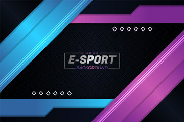 Naklejka premium E-Sports Modern Diagonal Overlapped Layer Glow Purple and Blue with Realistic Metallic Background