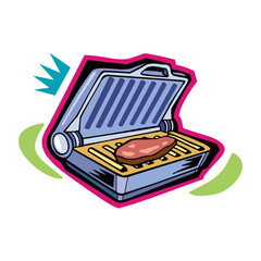 Meat is cooked in a brazier isolated on a white background in EPS10