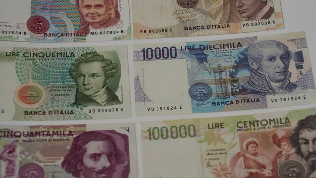 Europe, Italy , Milan April 2021 - Old vintage lira italian money banknote before Euro cash 