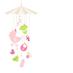 Links Hängendes Mobilé Babysymbole Mädchen Pink Grün Beige
