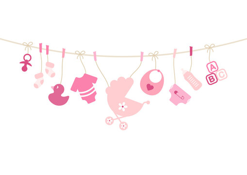 Karte Gebogene Leine Babysymbole Mädchen Pink